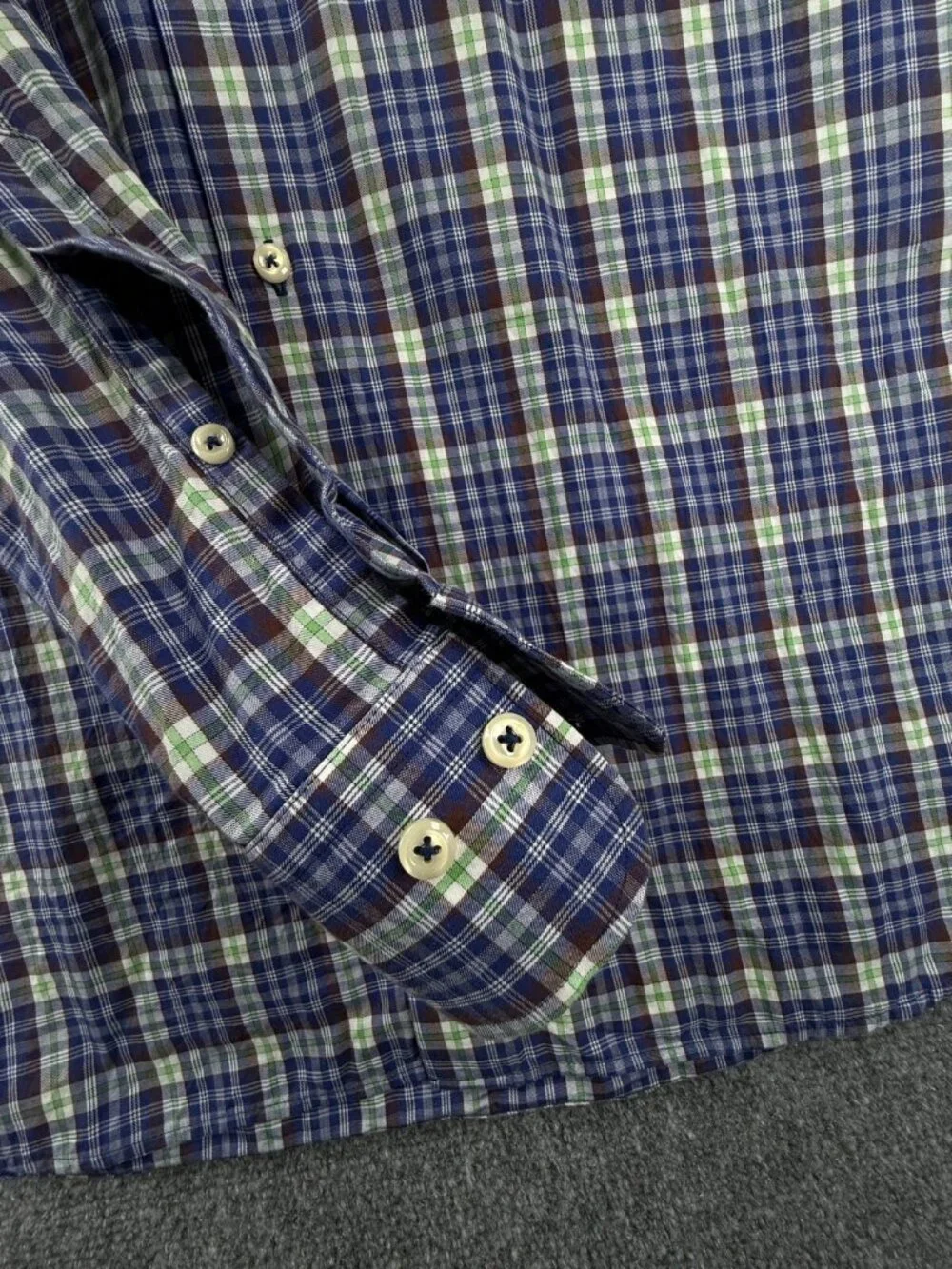 Peter Millar Long Sleeve Button Up Shirt Plaid Green Blue Cotton Adult Woven